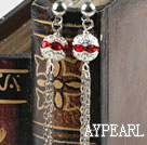 dangling style red rhinestone long earrings