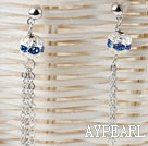 dangling style blue rhinestone ball long earrings 