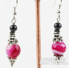 schwarze Perle und rosa Achat Ohrringe mit Blume Reize