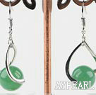 Lovely Simple Style 10Mm Round Aventurine Balll Drop Earrings With Twisted Loop Charm