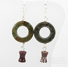 Popular Donut And Vase Shape India Agate Dangle Earrings With Fish Hook