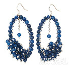Fashion Style Dark Blue Facettslipade Agate Cluster Örhängen med Big Hoop