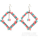 Fashion Style Rhombus Form Facettslipade Turkos och rosa korall örhängen