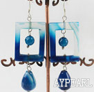 Beautiful Chunky Hollow Rectangle Round And Teardrop Blue Agate Dangle Earrings