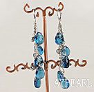 dangling style sea blue drop shape glass beaded earrings