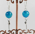 dangling style 12mm faceted blue agate sea shell beads earrings