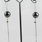 dangling style 12mm black sea shell beads earrings