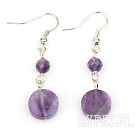 Fashion Natural Round Faceted And Caky Shape Amethyst Dangle Earrings With Fish Hook