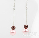 dangling pink and brown acrylic ball earrings