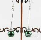 dangling white and green acrylic ball earrings