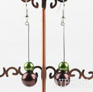 dangling green and brown acrylic ball earrings