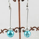 dangling white and sea blue acrylic ball earrings