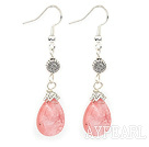 Lovely Short Style Drop Shape Cherry Quartz And Flower Metal Charm Earrings With Fish Hook