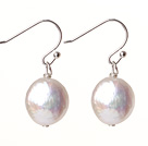 cute white fresh water button pearl earrings