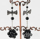 dangling schwarzen Achat Ohrringe mit Schmetterling Krawatte Form Strass