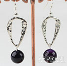 Fashion 14Mm Round Purple Agate Ball And Large Loop Charm Dangle Earrings