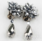 Big Style Silver Color Faceted Drop Crystal Clip Earrings