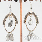 lovely smoky color crystal earrings on gold tone loop with rhinestone