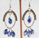 schönen blauen Kristall Ohrringe auf Gold-Ton-Schleife mit Strass