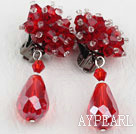 Big Style Red Color Faceted Drop Crystal Clip Earrings