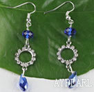 belle perle boucles d'oreille cristal bleu artificiel avec strass