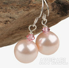 Fashion Austrian Crystal And Round Pink Seashell Beads Drop Earrings