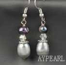 Beautiful Gray And Black Freshwater Pearl Crystal Dangle Earrings