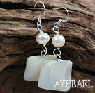New Design Weiße Süßwasser Perlen und weißen Lippe Shell Ohrringe