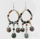 Beautiful Large Loop Round Colorful Indian Agate Dangle Earrings With Fish Hook