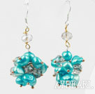 Blau Süßwasser Perlen und Kristall Ohrringe