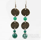 Vintage Style Green Agate Earrings with Bronze Flat Accessories