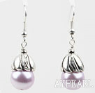 Round Lihgt Purple Seashell Beads Earrings
