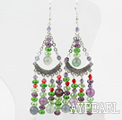 Fancy Style Multi Color Crystal and Rainbow Fluorite Earrings