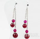 Dangle Style Rose Pink Agate Earrings with Metal Chain