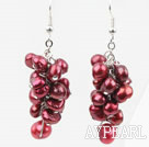Cluster de style teints vin rouge Boucles d'oreilles perles d'eau douce