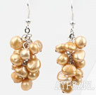 Cluster de style teints d'or Boucles d'oreilles de couleur Champagne perles d'eau douce
