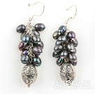 cluster style black crystal earrings with 925 silver hook