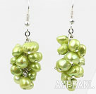 Cluster de style teints herbe verte Boucles d'oreilles de couleur perle d'eau douce