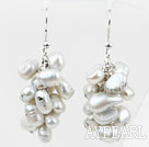 Cluster Style Dyed White Gray Color Freshwater Pearl Earrings
