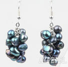 Cluster de style teints noirs Boucles d'oreilles perles d'eau douce