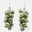 Style de cluster Haut Olive Couleur Vert Boucles d'oreilles percés perles d'eau douce