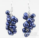 Style de cluster Haut de couleur bleu foncé percé Boucles d'oreilles perles d'eau douce
