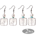 2 Pcs Beautiful Summer Design Rectangle Shape Natural Clear Crystal And White Sea Shell Pearl Beads Earrings