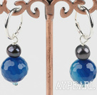 cute blue agate black pearl earrings