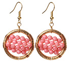 Amazing Style Faceted Pink Coral Beads Earrings With Big Golden Color Hoop