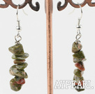 Lovely Layered Green Piebald Stone Dangle Earrings With Fish Hook