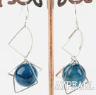 Lovely New Style Round Blue Agate And Loop Charm Dangle Earrings With Fish Hook