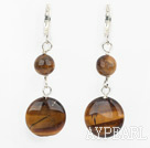 Lovely Flat Round Tiger Eye Loop Dangle Earrings With Lever Back Hook