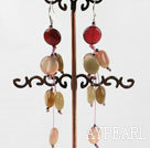 Elegant Long Threaded Flat Round 3-Color Jade Dangle Earrings With Fish Hook