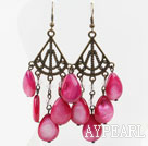 Vintage Style Drop Shape Hot Pink Shell Earrings